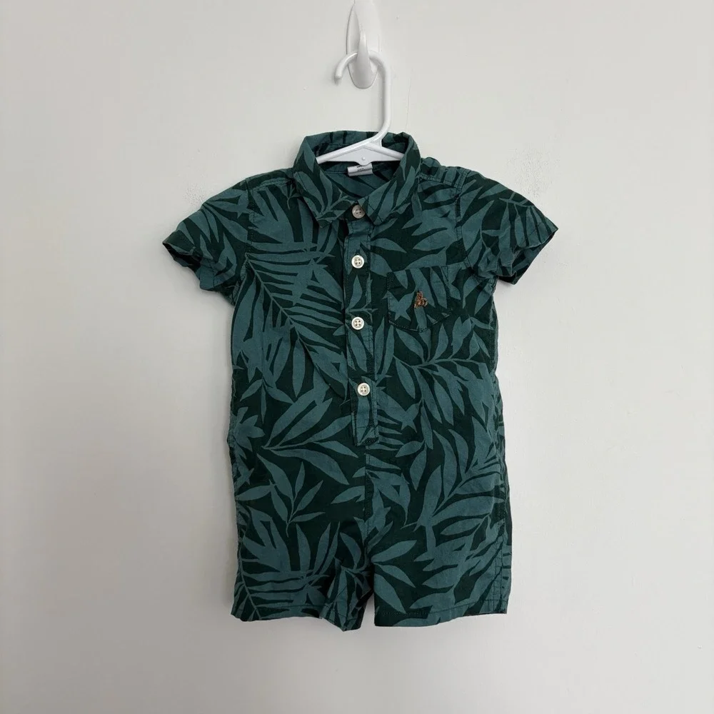 Baby Gap Boys Bodysuit Size 3-6 Months Jade Green Tropical Print 100% Cotton